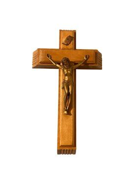 Vintage Wood Last Rites Jesus Crucifix Cross With Candles And Holy Water